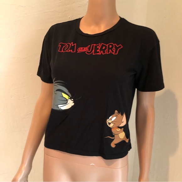 Tom And Jerry Black Graphic Cropped T-Shirt Juniors Size L (11-13) Short Sleeves - Picture 5 of 15